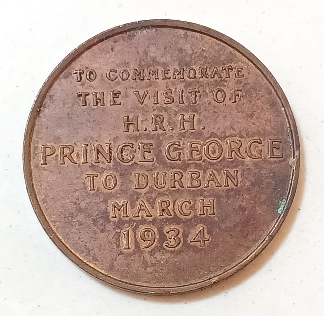  1934 South Africa Royal Visit of Prince George to Durban Bronze Medal 30mm 13g   