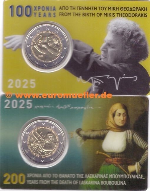 Griechenland 2 Euro Gedenkmünzen 2025...Theodorakis + Bouboulina...bu...2x CC   