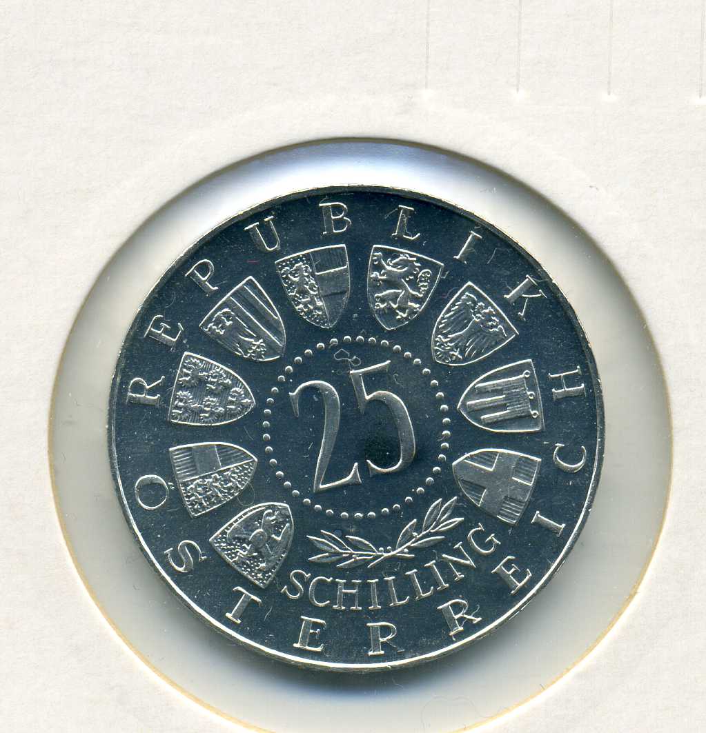  25 Schilling 1964 Grillparzer PP Fehlprägung mit Perlkreis sehr selten   