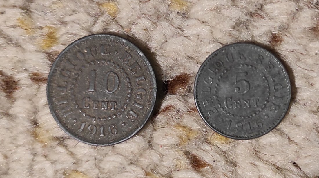  Belgien 2 Münzen 10 Cent 1916, 5 Cent 1916   