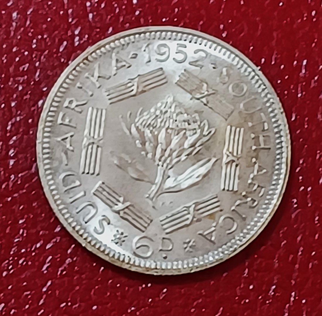 1952 South Africa PROOF George VI Six Pence 6P MINTAGE 16,000 50% Silver