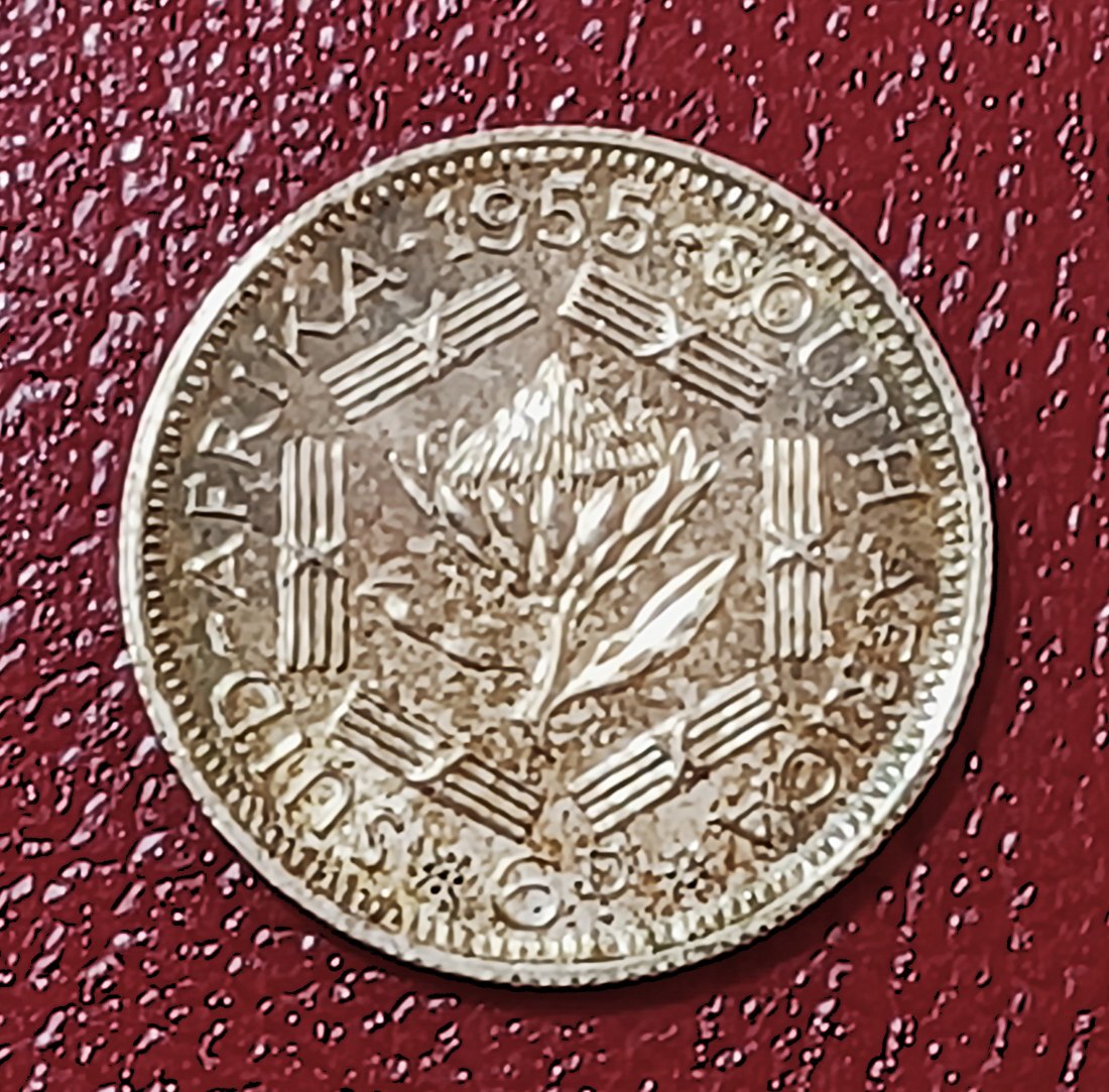 1955 PROOF South Africa Elizabeth II Six Pence 6P Mintage 2,850 50% Silver
