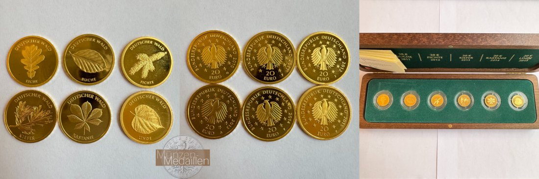  Deutschland Deutscher Wald Set 20-Euro Goldmünzen MM-Frankfurt Feingold: 23,32g   