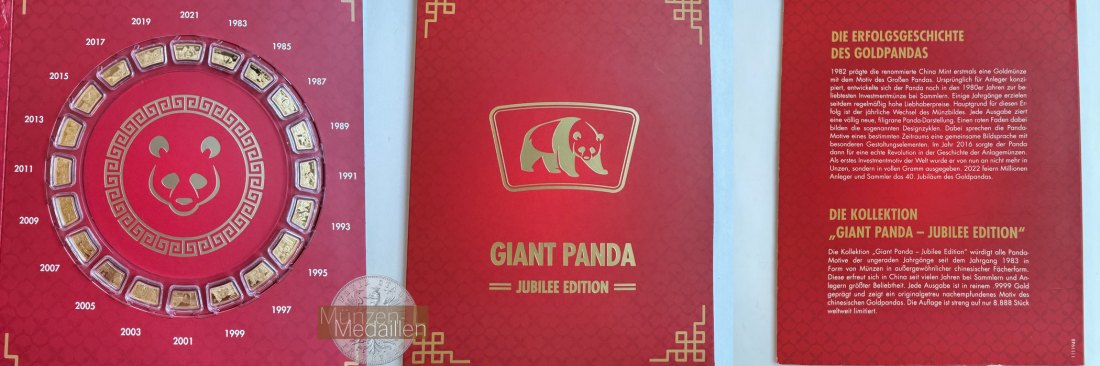  China 20x 0,5g Goldpanda 'Giant Panda - Jubilee Edition' 2022 MM-Frankfurt Feingold: 10g   