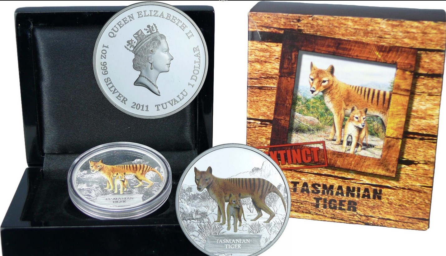  - kirofa - TUVALU -2011 - Tasmanian Tiger - Exctinct  - 1 Unze Silber 99.90%. PROOF - siehe Foto   