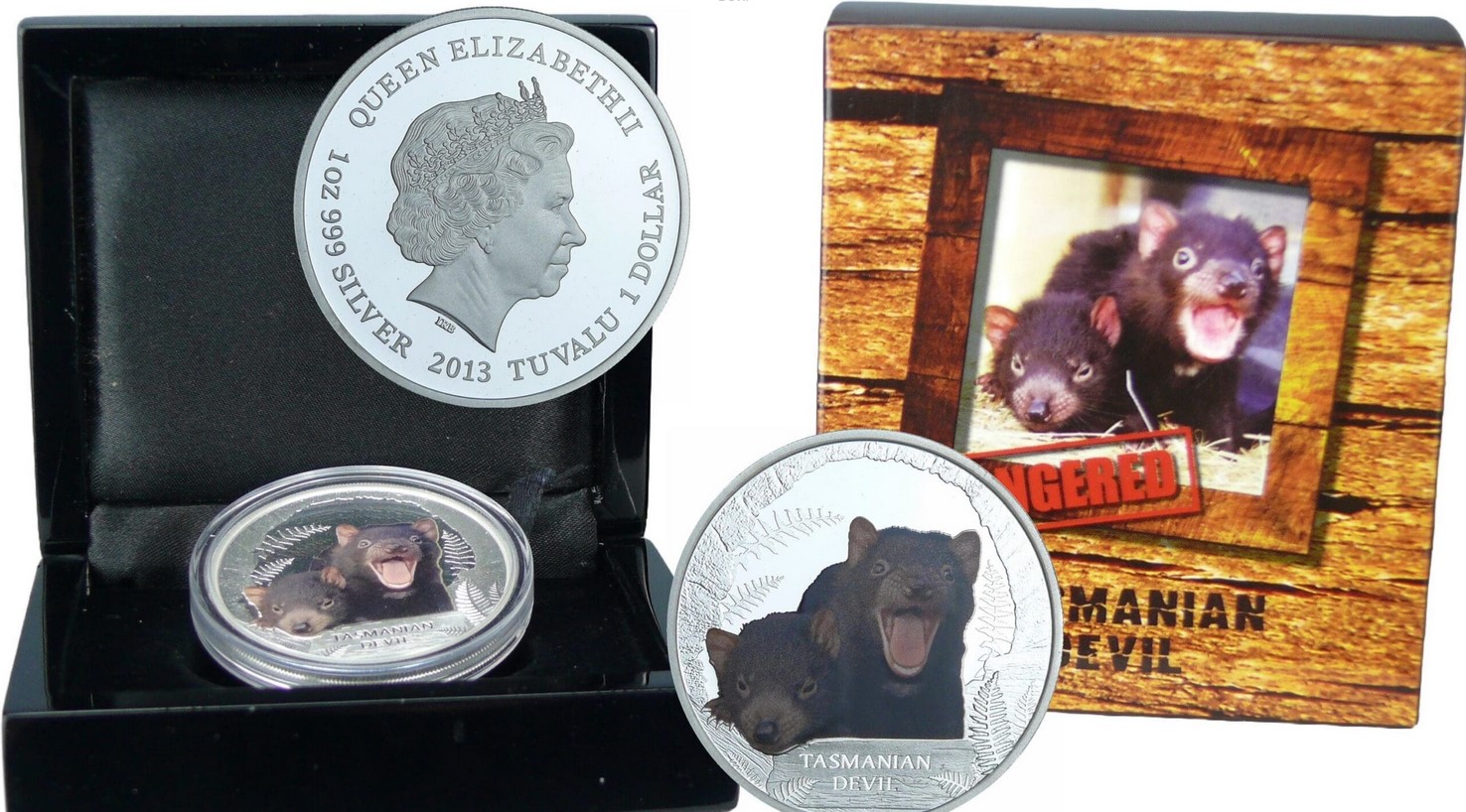  - kirofa - TUVALU -2013 - Tasmanian Devil - Endangered   - 1 Unze Silber 99.90%. PROOF - siehe Foto   