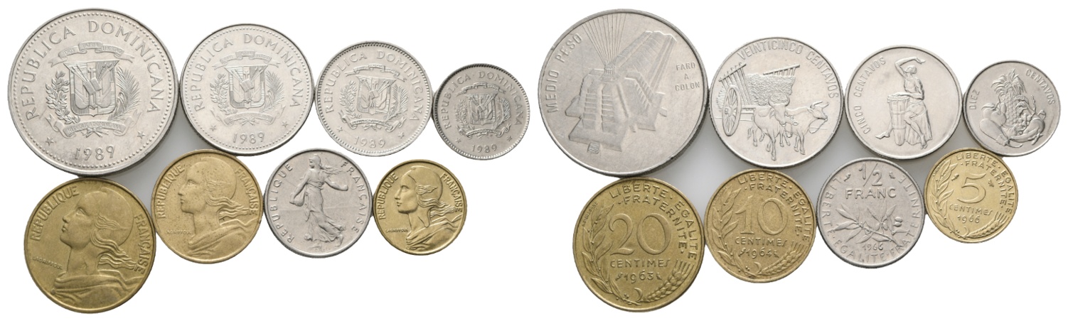  Ausland; Frankreich & Dominikanische Republik; Lot Kleinmünzen ( 8 Stück )   