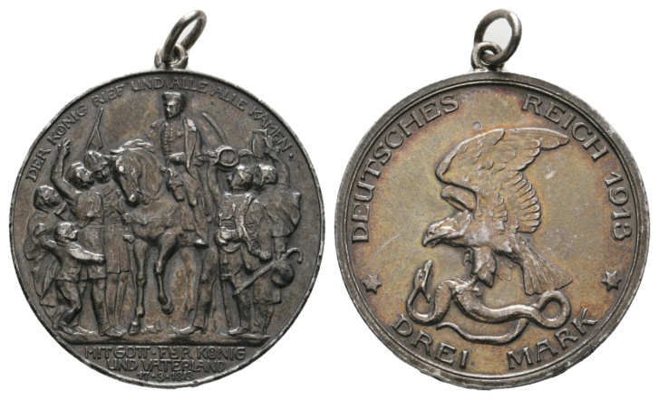  Deutsches Reich; 3 Mark 1913; gehenkelt   