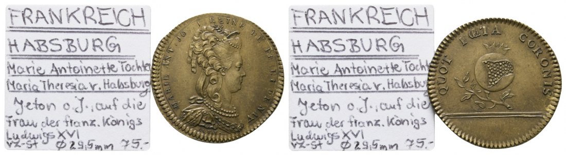  Jeton; Frankreich; Marie Antoinette; 7,72 g; Ø 29,3 mm   