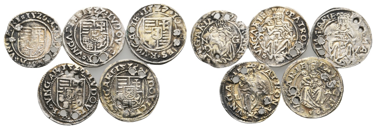  Ausland; Ungarn; 5 Kleinmünzen; mehrfach gelocht   