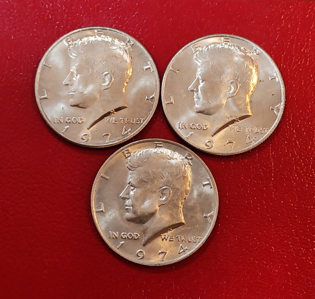  LOT OF 3 1974 United States Kennedy Half Dollar 2xP & 1xD   
