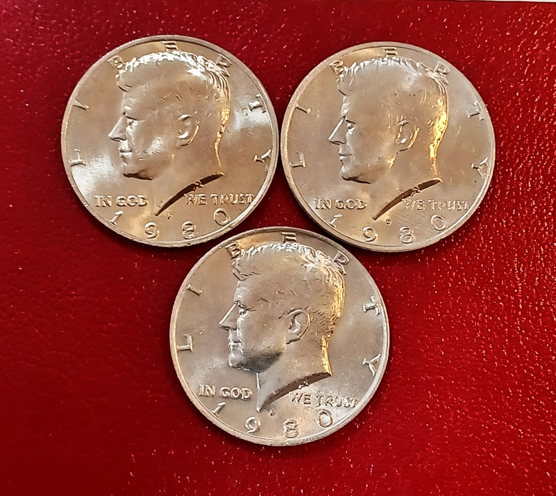 LOT OF 3 1980 United States Kennedy Half Dollar 1xP & 2xD