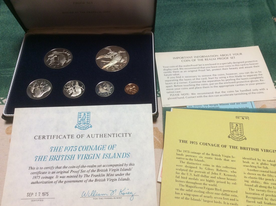 Brittish Virgin Islands Proof Set 1975 Silber mit Papieren i original Box