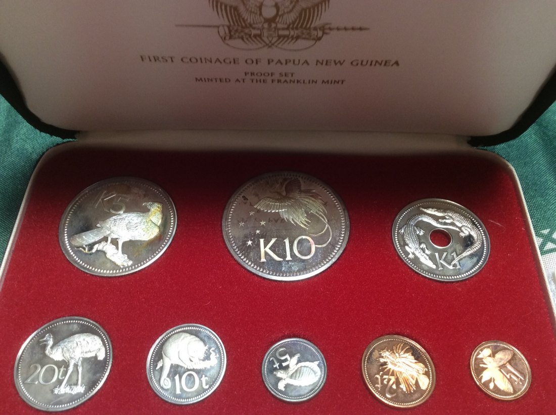 Papia Neu Guinea Proof Set 1975 Silber Feingewicht ca. 52g original mit Papieren in Box