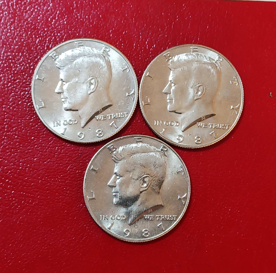  LOT OF 3 1987 United States Kennedy Half Dollar 2xP & 1xD   