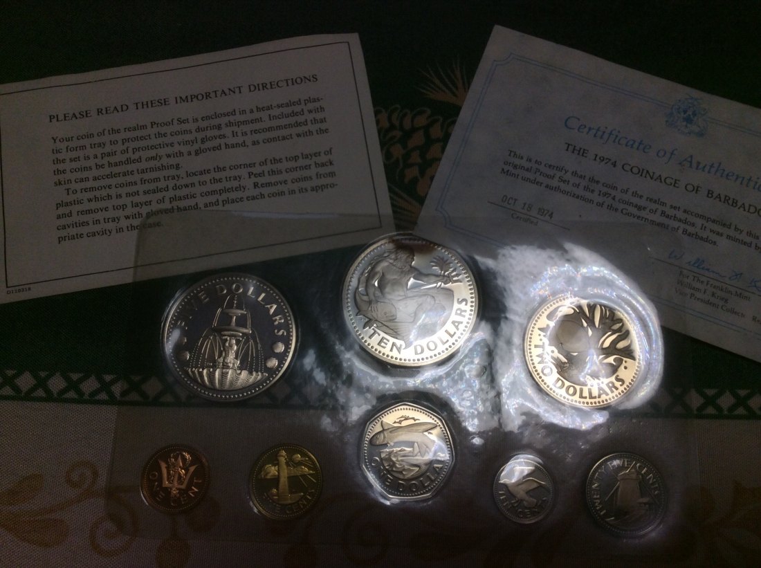 Barbados Proof Set 1974 ca. 60g Silber PP eingeschweißt mit Papieren