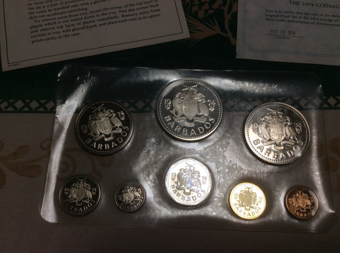  Barbados Proof Set 1974 ca. 60g Silber PP eingeschweißt mit Papieren   
