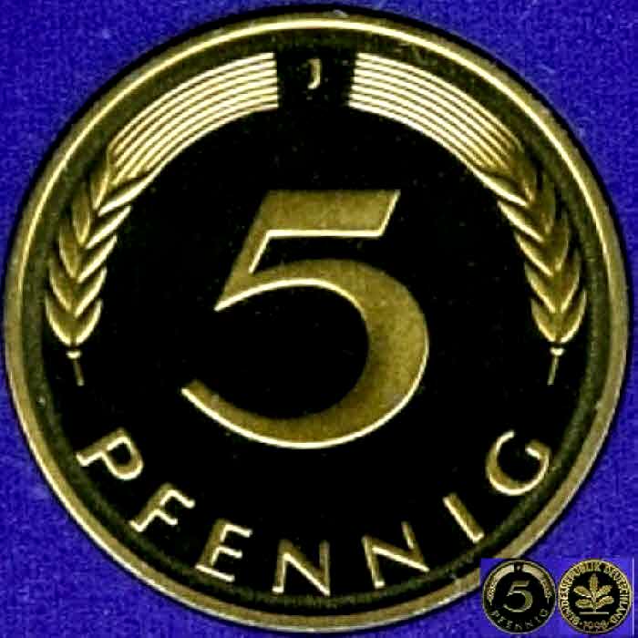  1997 J * 5 Pfennig DM-Währung Polierte Platte PP, proof   