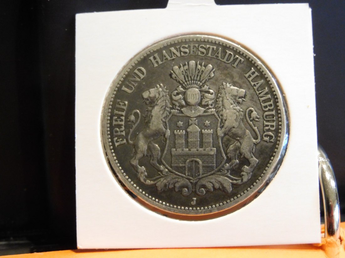 GERMANY 5 MARK 1875 HAMBURG.GRADE-PLEASE SEE PHOTOS.