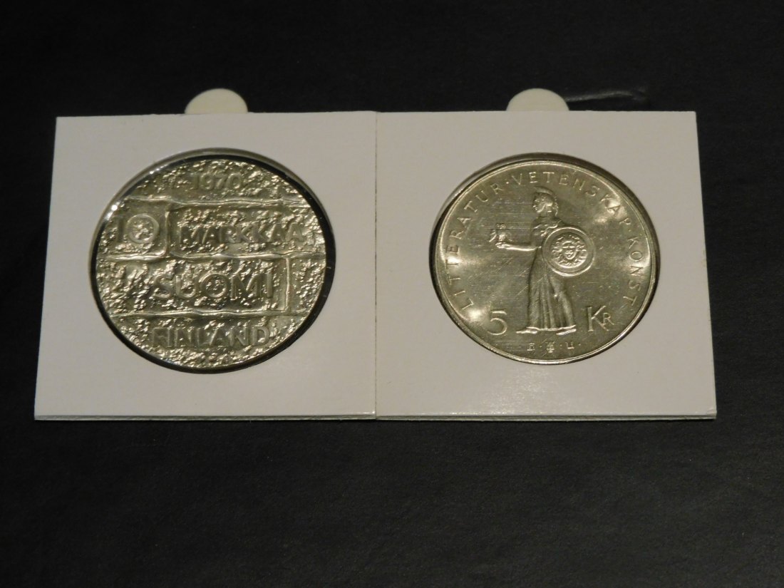  FINLAND 10 MARKKAA 1970-SWEDEN 5 KRONER 1962.GRADE-PLEASE SEE PHOTOS.   