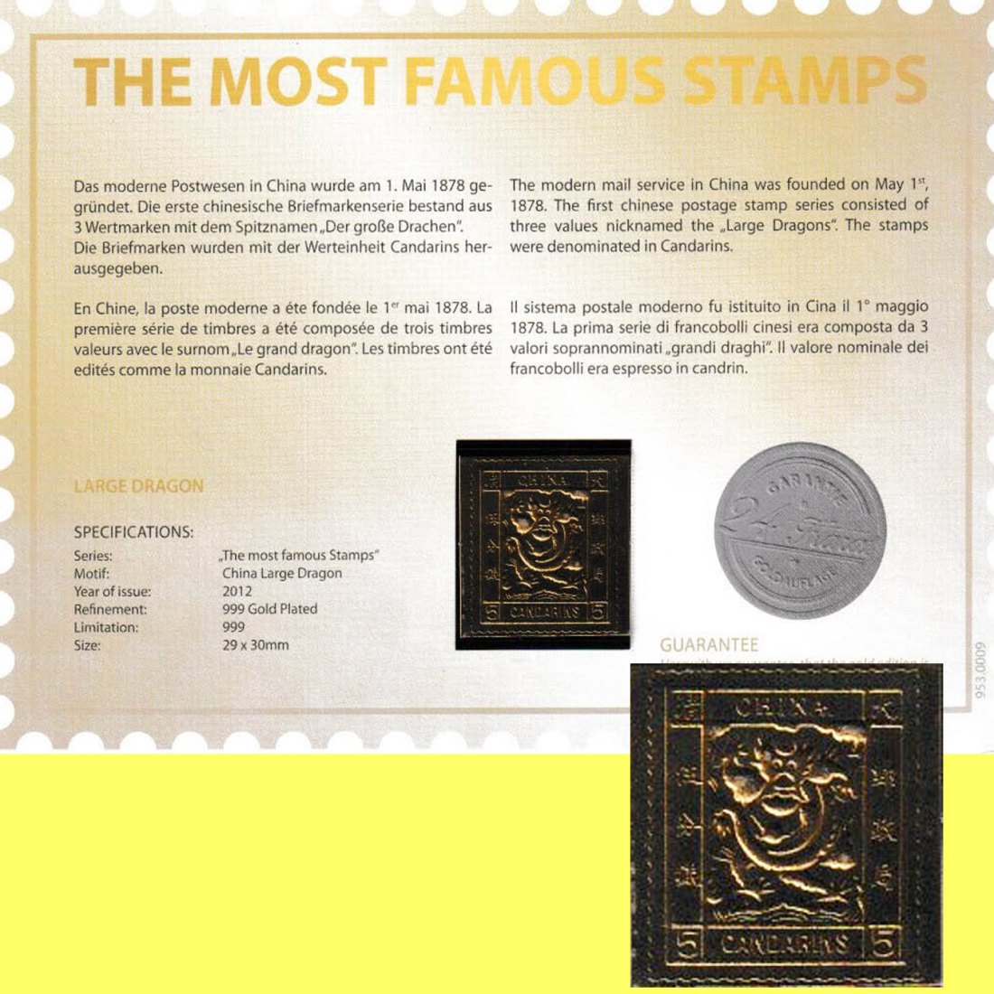  Die berühmtesten Briefmarken *China Lange Dragon* aus 24 Karat Gold nur 999S Sück!!!   