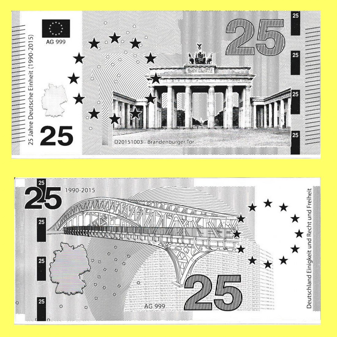  Silber Banknoten *25 Jahre Deutsche Einheit* 2015 *PP* 999Ag nur 1.000 Sück!!!   