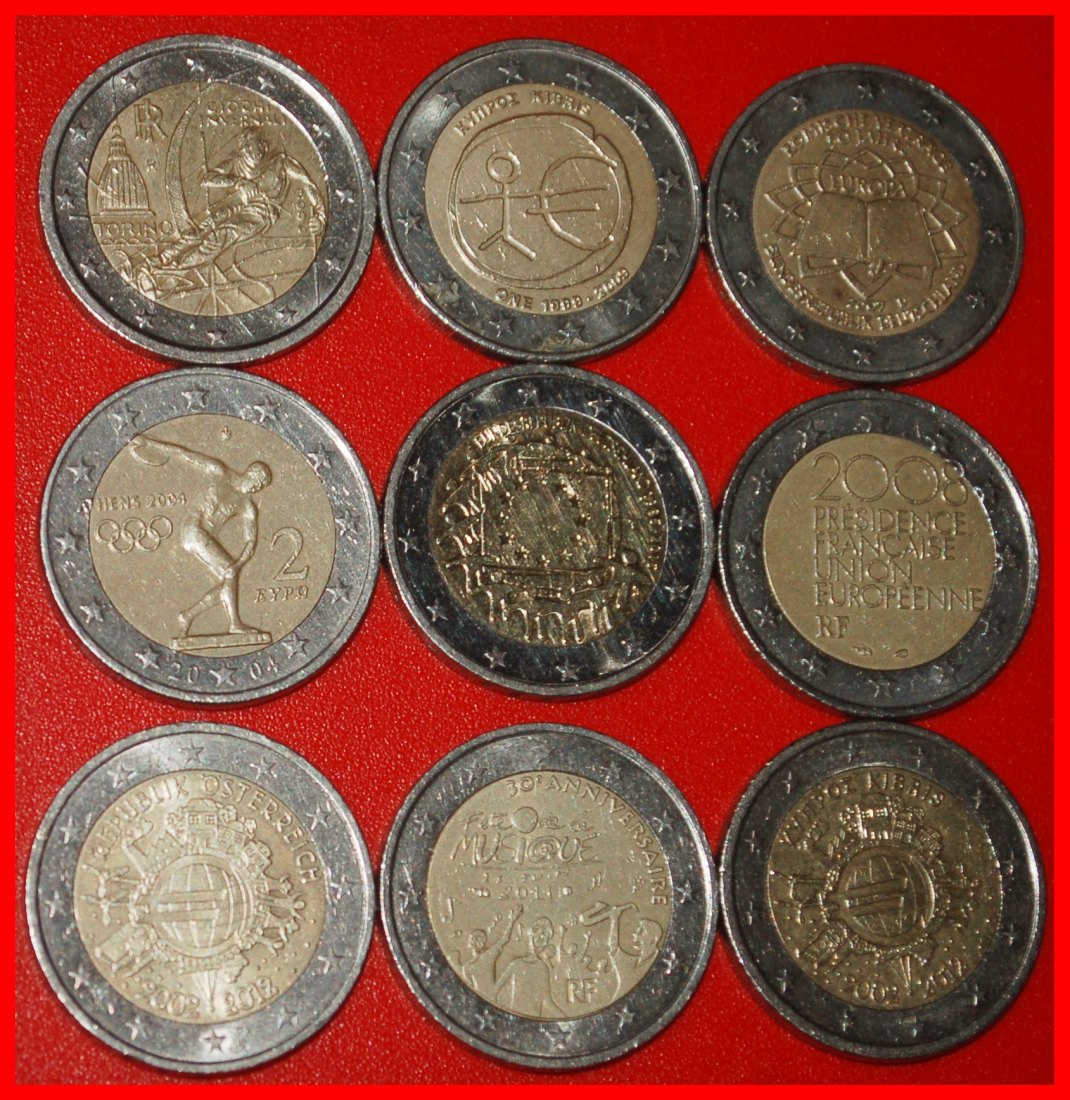 Ⰿ 9 GEDENKMÜNZEN: EUROPÄISCHE UNION ★ 2 EURO VERSCHIEDENE TYPEN 2004-2015! OHNE VORBEHALT!