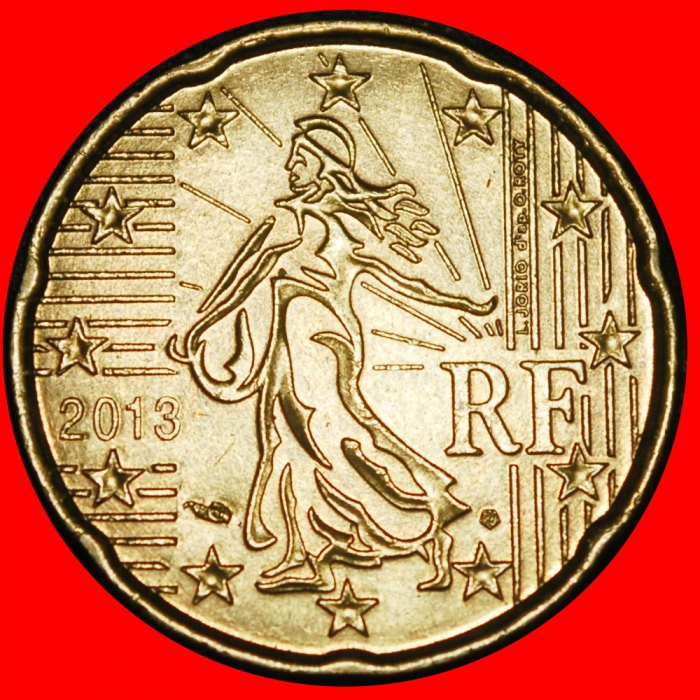 Ⰿ NORDIC GOLD (2007-2026): FRANCE ★ 20 EURO CENTS 2013 ERROR! MINT LUSTRE!★LOW START ★ NO RESERVE!