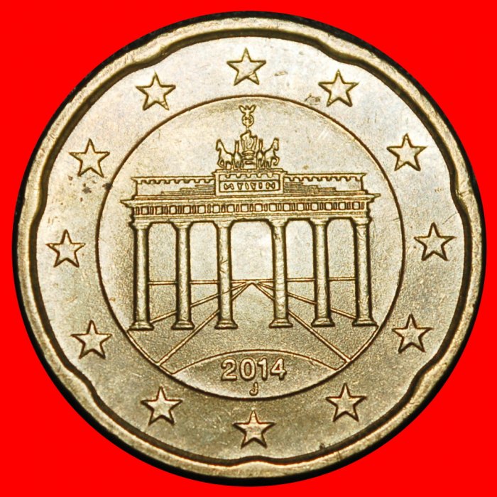 Ⰿ NORDIC GOLD (2008-2025): GERMANY ★20 EURO CENTS 2014J HAMBURG SPANISH ROSE★LOW START ★ NO RESERVE!