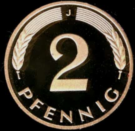  1999 J * 2 Pfennig DM-Währung Polierte Platte PP, proof, top   