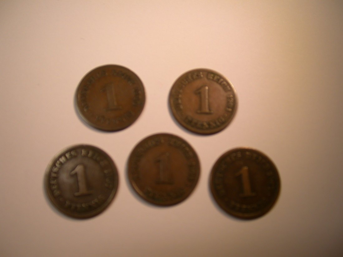 J28 KR 5 x 1 Pfennig 1900-1907 verschieden Originalbilder