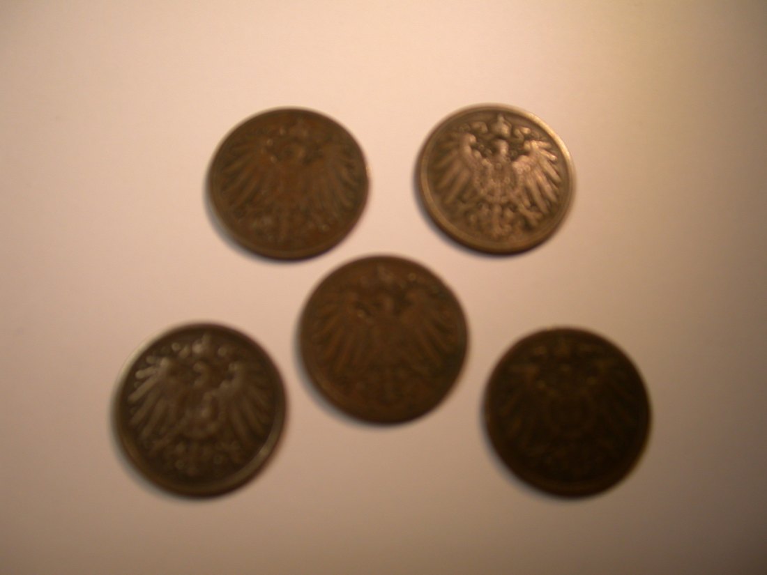  J28  KR  5 x 1 Pfennig 1900-1907 verschieden Originalbilder   