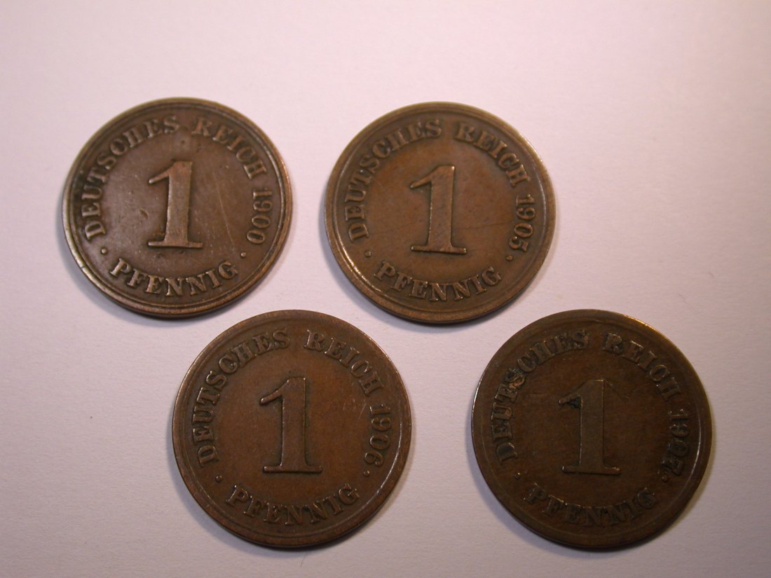 J28 KR 4 x 1 Pfennig 1900A,1905E,1906E,1907E verschieden Originalbilder