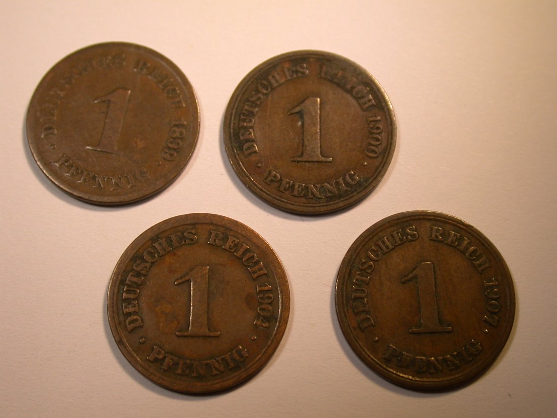 J28 KR 4 x 1 Pfennig 1899G,1900F,1904F,1907E verschieden Originalbilder