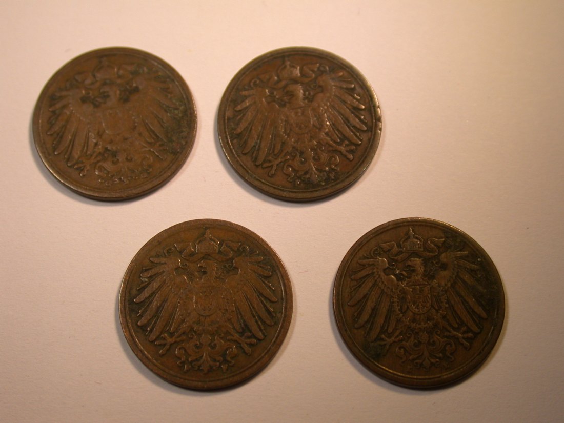 J28  KR  4 x 1 Pfennig 1899G,1900F,1904F,1907E verschieden Originalbilder   