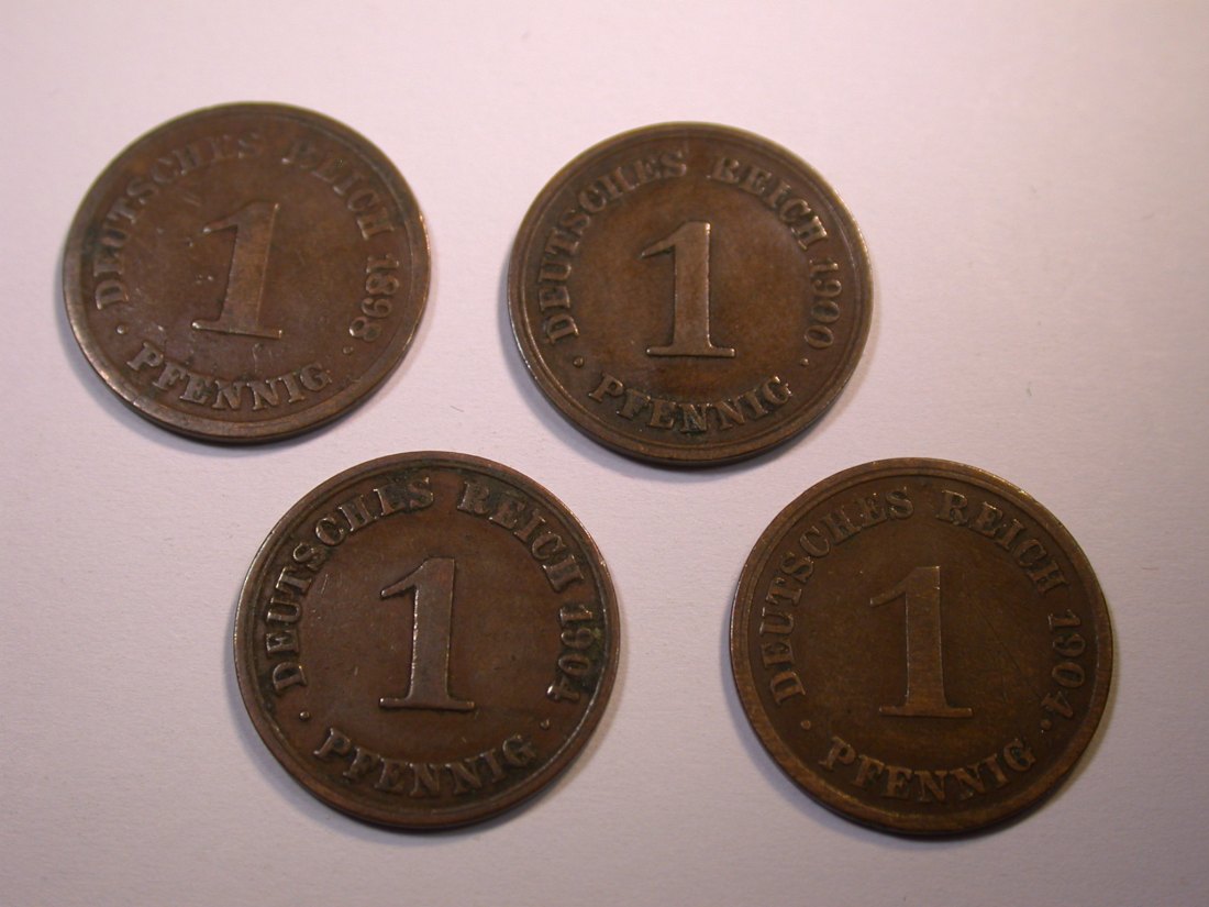 J28 KR 4 x 1 Pfennig 1898F,1900F,1904A+J verschieden Originalbilder