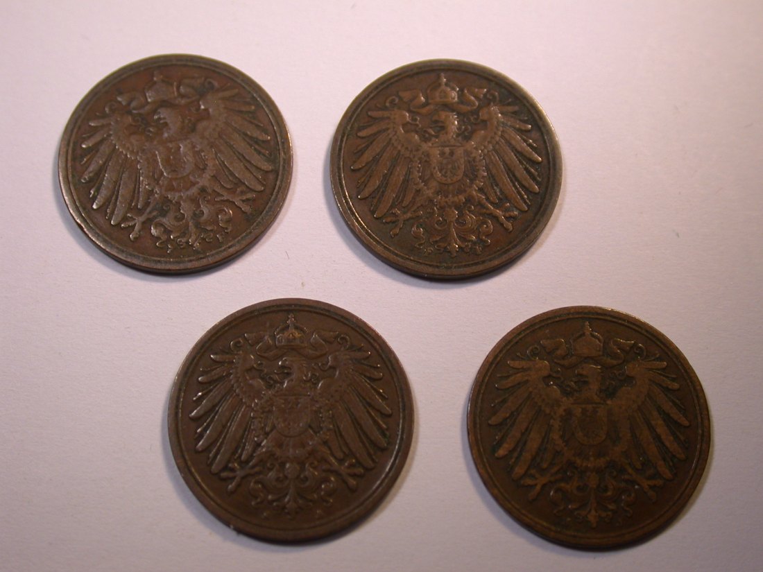  J28  KR  4 x 1 Pfennig 1898F,1900F,1904A+J verschieden Originalbilder   