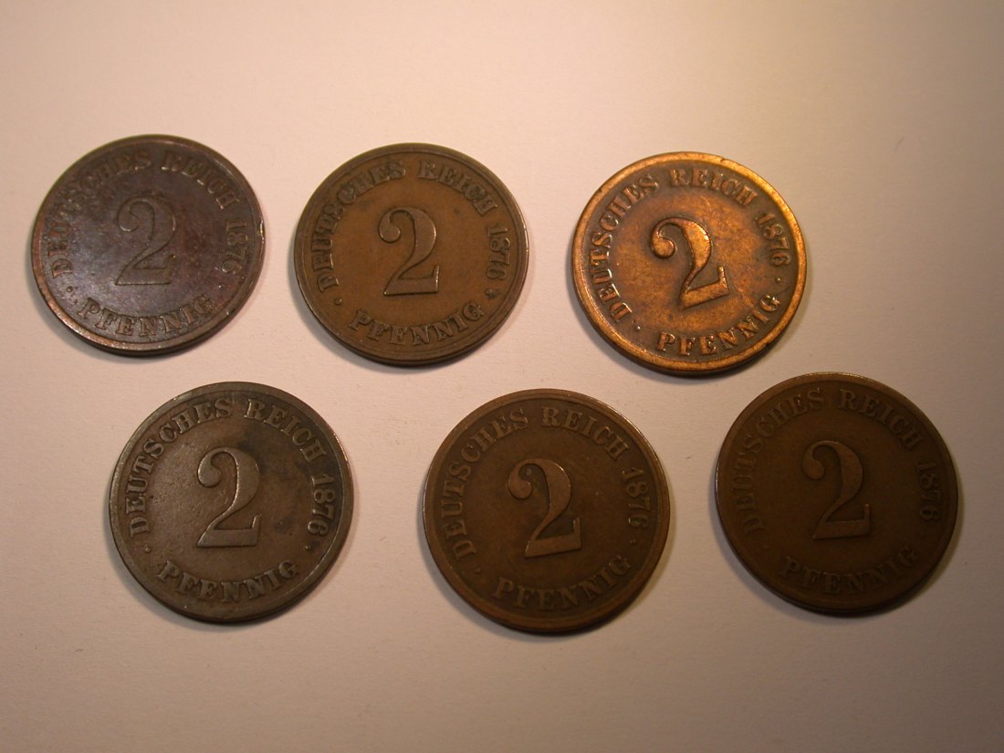  J28  KR  6 x 2 Pfennig 1876 A,B,C,E,F und G verschieden Originalbilder   