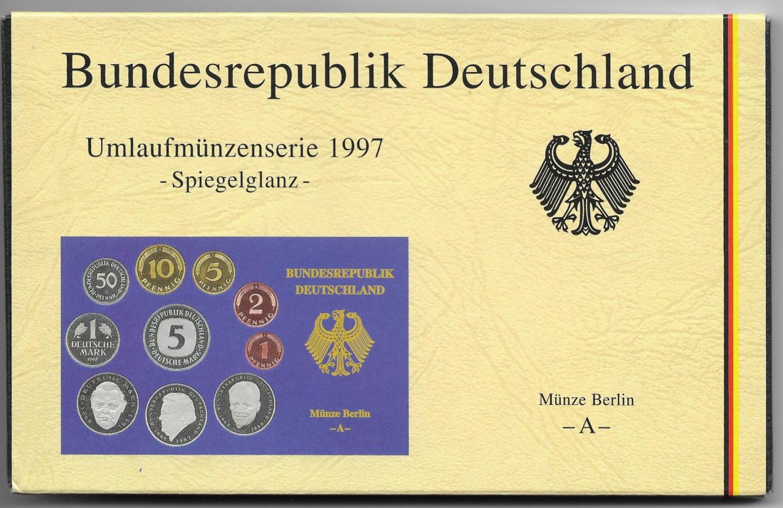  1997 A * Kursmünzensatz 1 bis 50 Pf und 1 bis 5 DM Polierte Platte PP, proof, absolut top   
