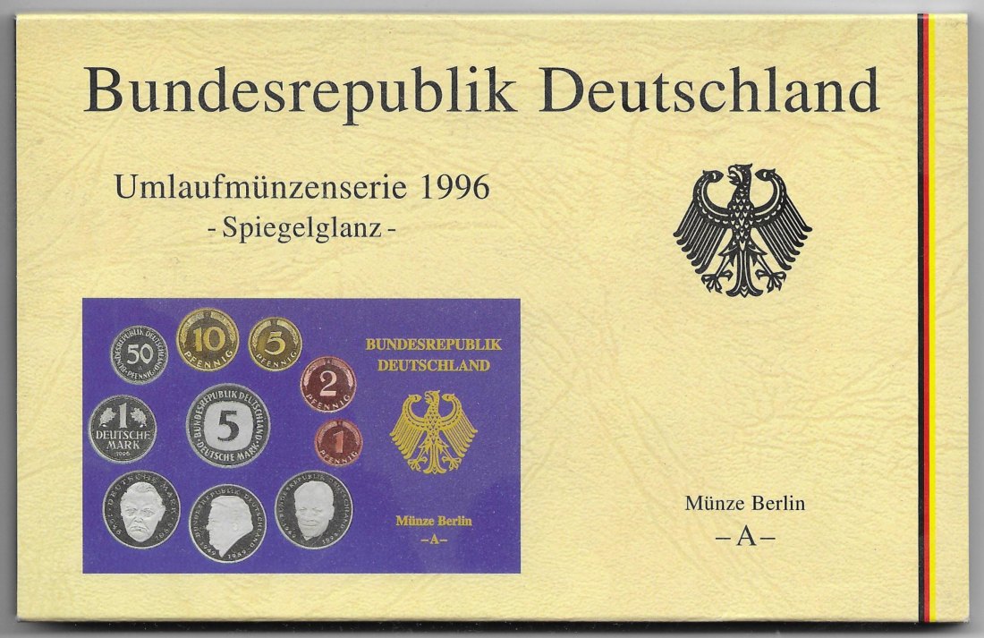  1996 A * Kursmünzensatz 1 bis 50 Pf und 1 bis 5 DM Polierte Platte PP, proof, absolut top   