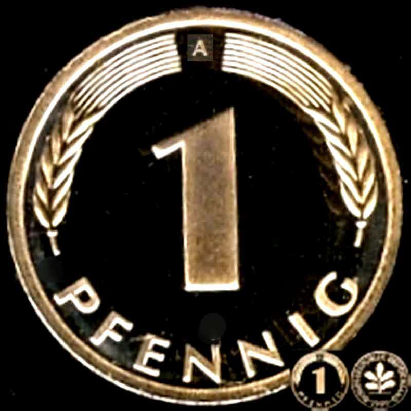  1996 A * 1 Pfennig DM-Währung Polierte Platte PP, proof topp   