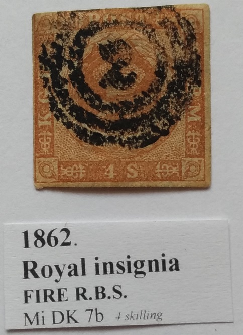  1862- Royal insygnia -one of the first (seventh) Danish stamps (Mi:DK 7b)   