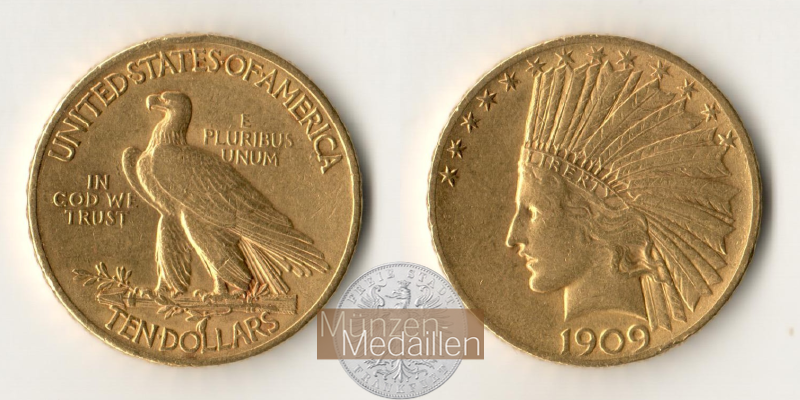 USA  10 Dollar MM-Frankfurt Feingold: 15,05g Eagle Indian Head 1909 