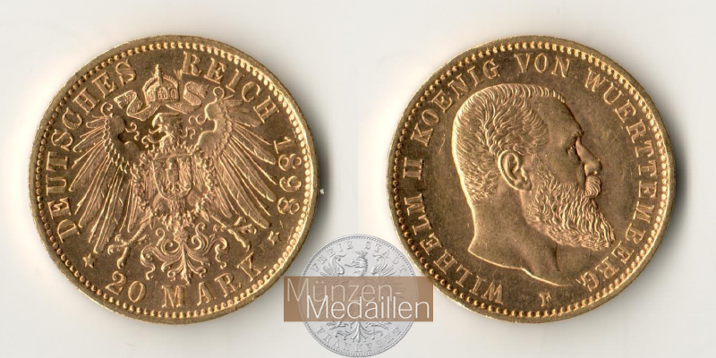 Württemberg, Kaiserreich  20 Mark MM-Frankfurt Feingold: 7,17g Wilhelm II (1891-1918) 1898 F 