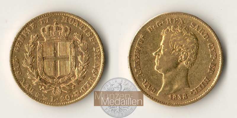 Sardinien MM-Frankfurt Feingold: 5,81g 20 Lire 1838 