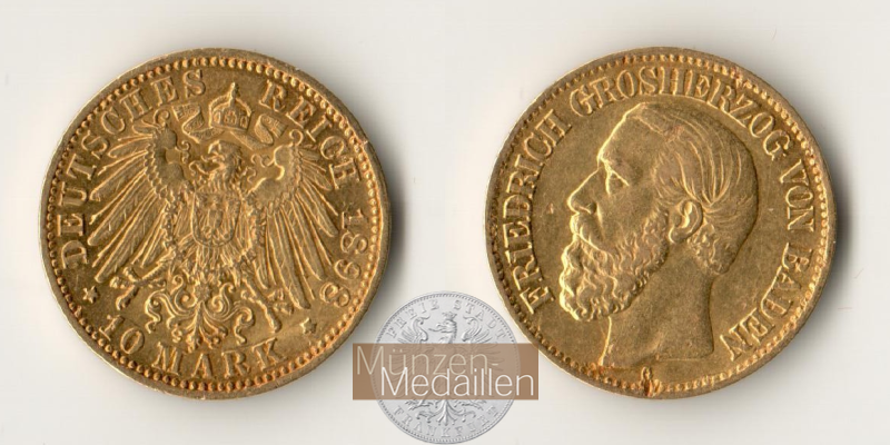  Dt. Reich Baden, 10 Mark 1898 G Friedrich I MM-Frankfurt Feingold: 3,584g   