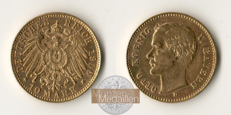 Bayern, Kaiserreich  10 Mark  1906 D MM-Frankfurt Feingold: 3,58g Otto 1886-1913  