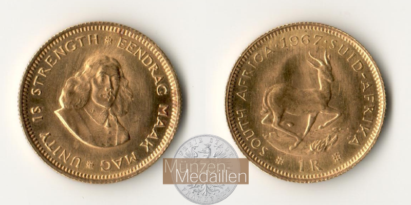 Süd-Afrika MM-Frankfurt  Feingold: 3,66g 1 Rand 1967 