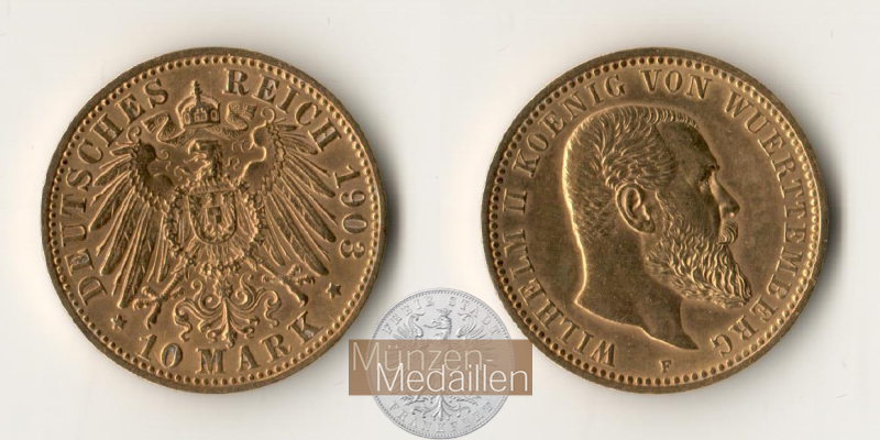 Deutsches Kaiserreich - Württemberg MM-Frankfurt Feingold: 3,58g Wilhelm II., 10 Mark 1903 F 