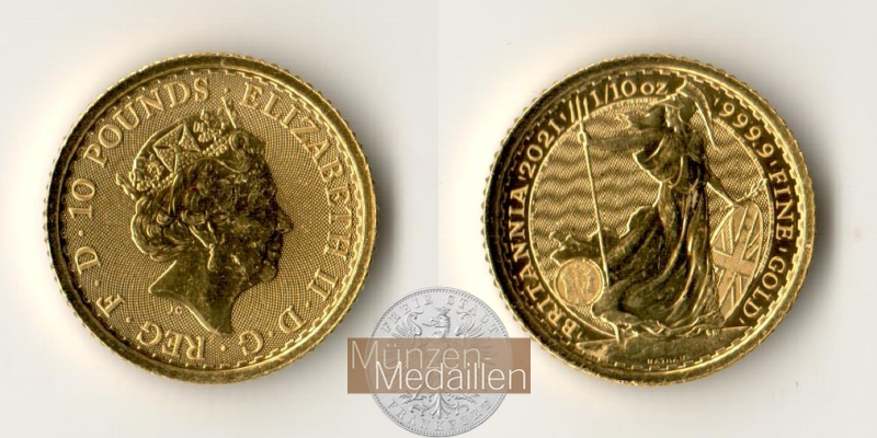 Grossbritannien MM-Frankfurt Feingold: 3,11g 10 Pounds (Britannia) 2021 